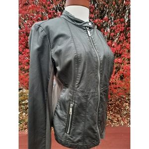 Kenneth Cole Faux Leather Moto Jacket Stretch Green NEW